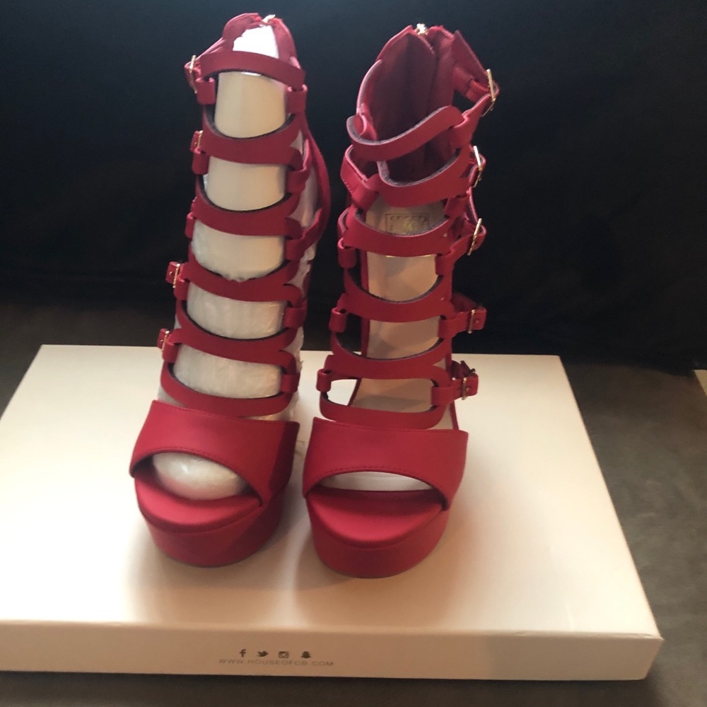 Strapped Red Platform Heels